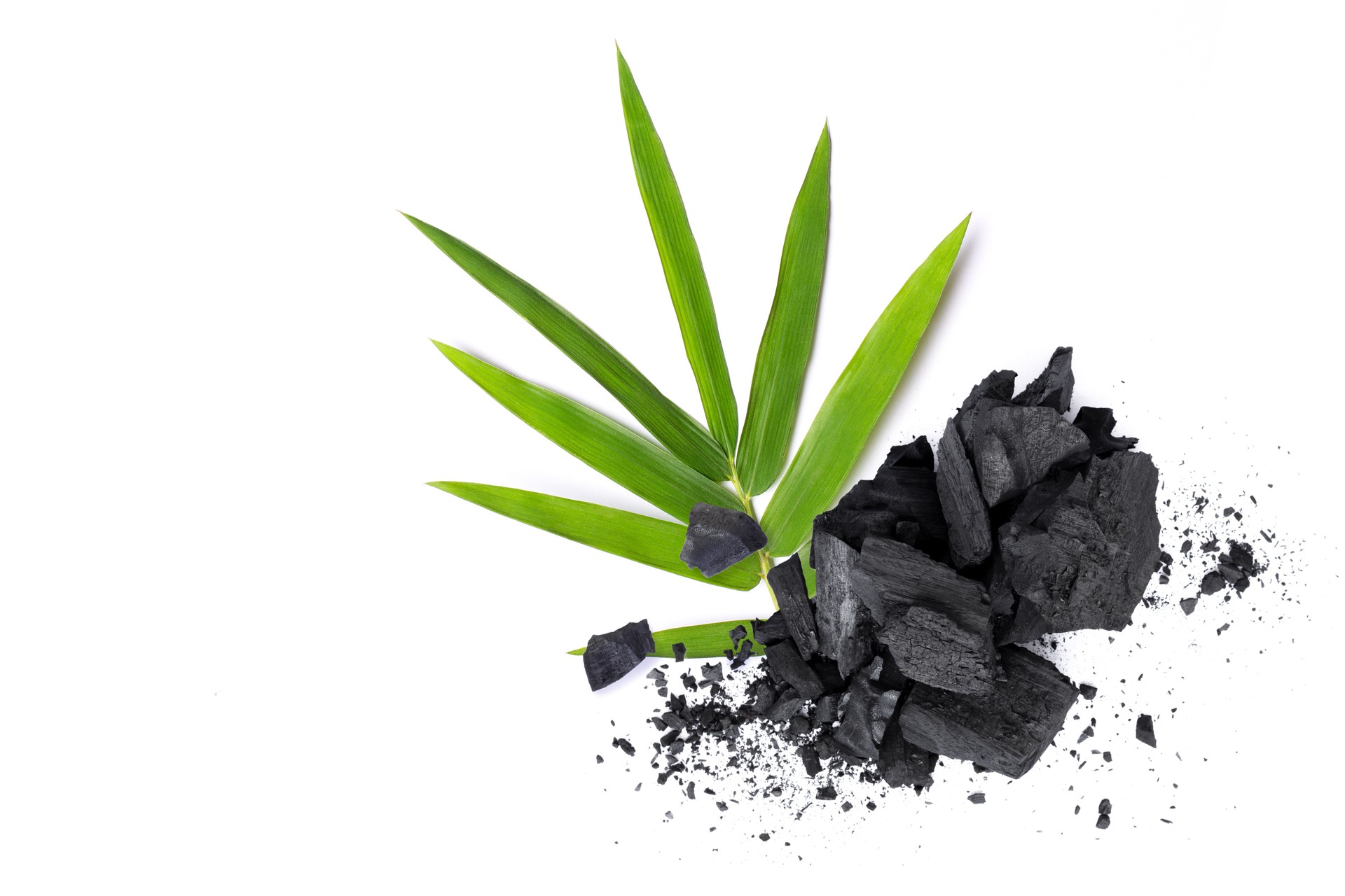 Broken activated charcoal with bamboo leaf